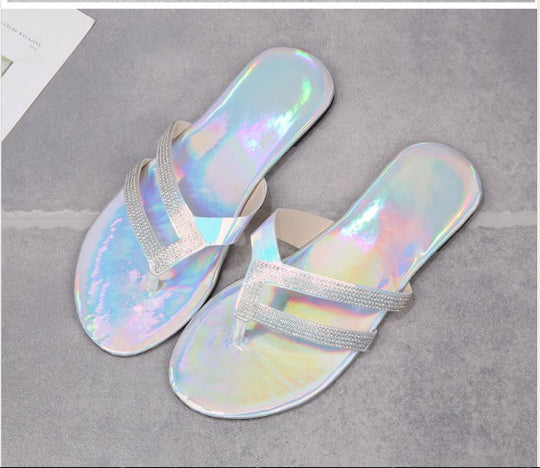 Damen Glamouröse Zehentrenner-Sandalen mit schimmernden Riemen und bequemem Fußbett R&B