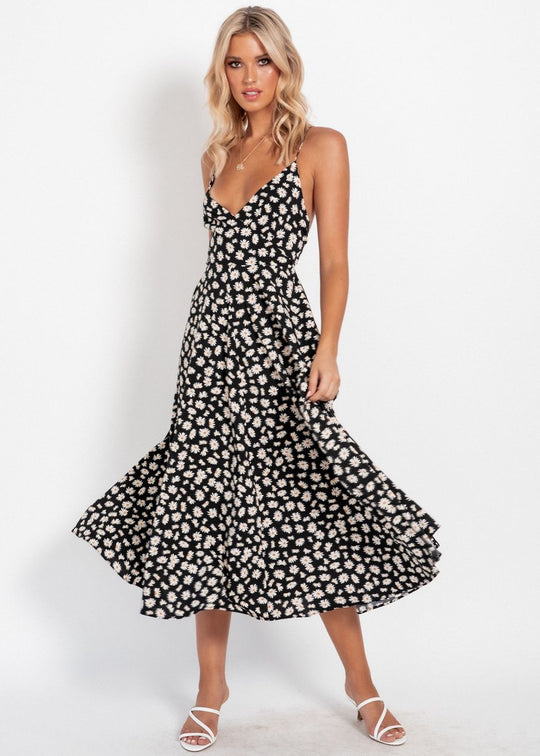 Damen Elegant geschnittenes Maxikleid mit floralem Muster und V-Ausschnitt R&B