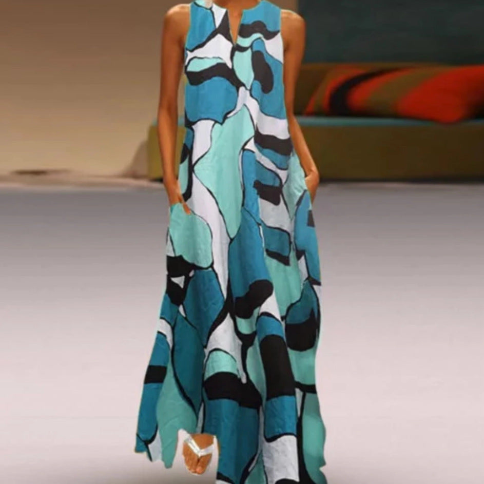 Damen Maxikleid mit grafischem Druck und fließendem Schnitt R&B