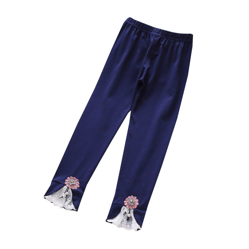 Mädchen Leggings mit bezauberndem Blumen- und Spitzenbesatz R&B