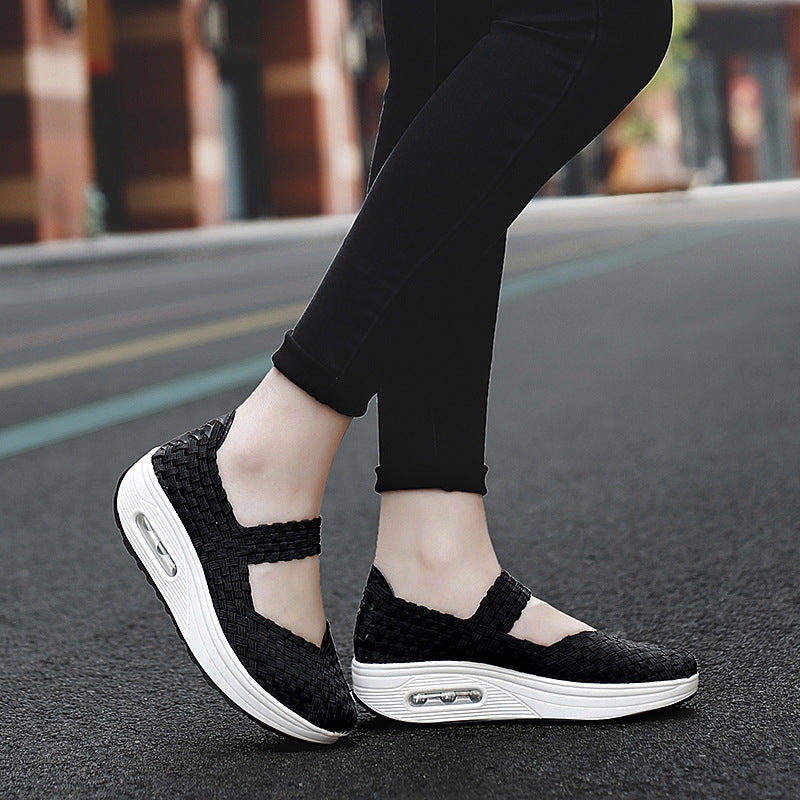 Damen nan gewR&Bter Mary-Jane-Sneaker mit elastischem Flechtoberteil, Klettverschluss und luftgepolsterter Plateausohle R&B