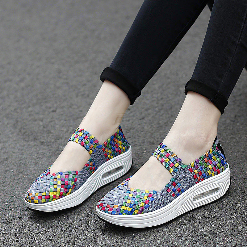 Damen nan gewR&Bter Mary-Jane-Sneaker mit elastischem Flechtoberteil, Klettverschluss und luftgepolsterter Plateausohle R&B
