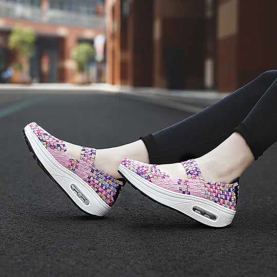 Damen nan gewebter Mary-Jane-Sneaker mit elastischem Flechtoberteil, Klettverschluss und luftgepolsterter Plateausohle R&B