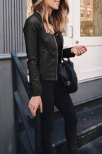 R&B | Reißverschluss Vorne Kunstleder Cropped Jacke