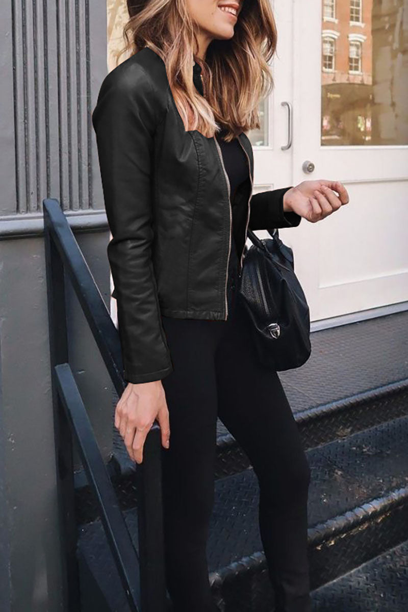 R&B | Reißverschluss Vorne Kunstleder Cropped Jacke