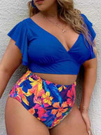 R&B | Großer Badeanzug mit Rüschendruck und hoher Taille