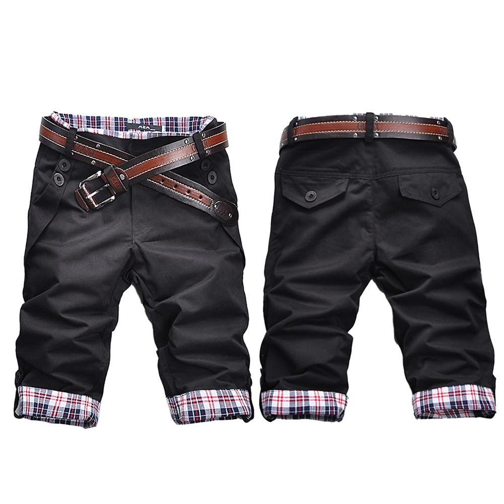R&B – Hochwertige Shorts mit Gürtel und Karomuster