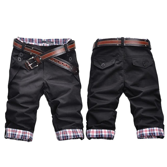 R&B – Hochwertige Shorts mit Gürtel und Karomuster