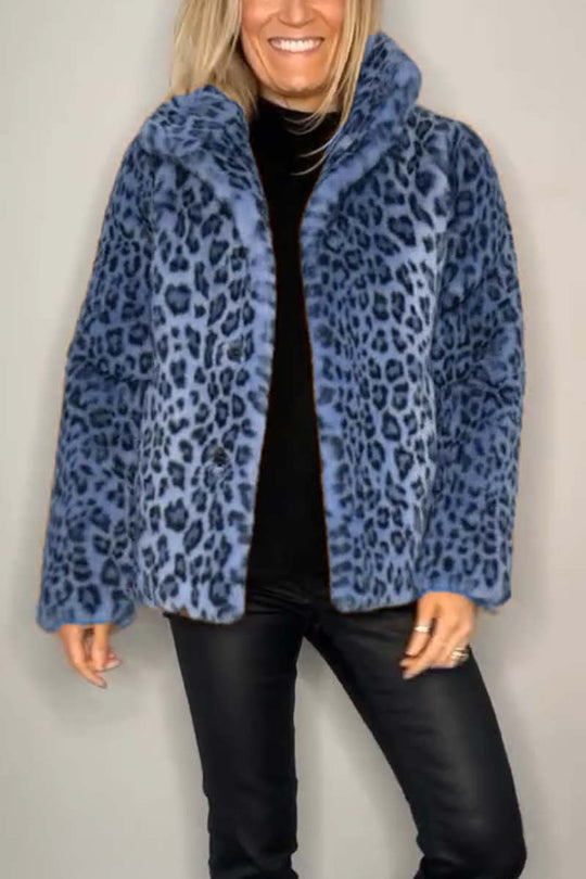 R&B | Damen S Winter Kunstpelz-Mantel Mit Leopardenmuster Revers - Ideal Für Den Winter