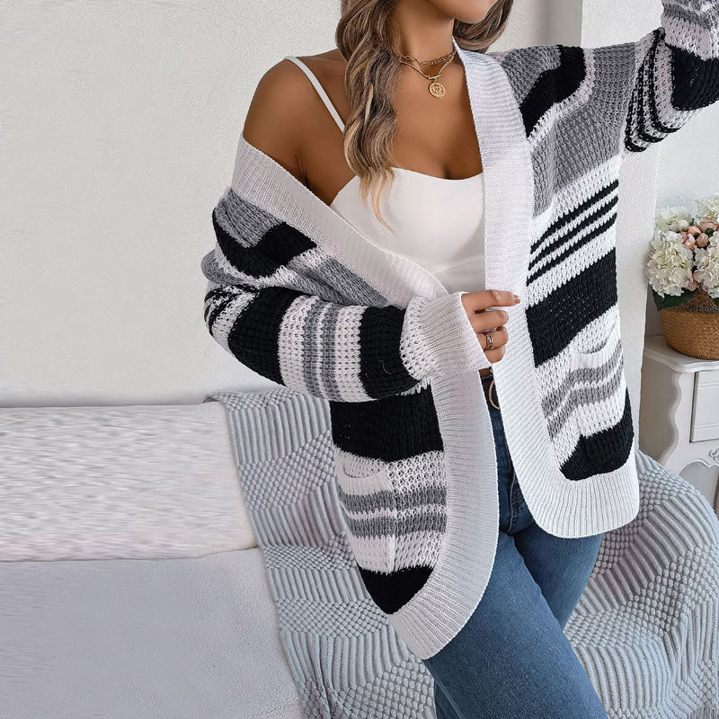 R&B | Gestreifte Strick-Strickjacke mit Modernem Look