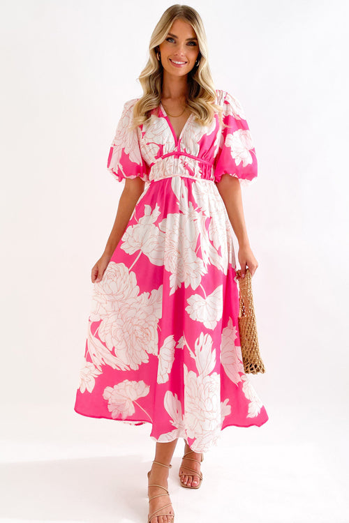 R&B | Real Love Print Puffärmel Maxi Kleid