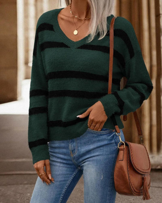 R&B | Drop Schulter Gestreifter Pullover