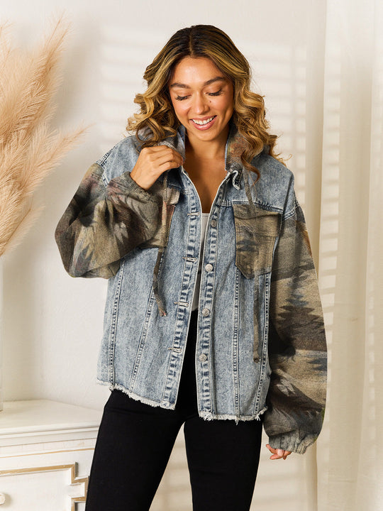 R&B | Geometrische Rohsaum Denimjacke