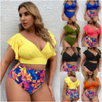 R&B | Großer Badeanzug mit Rüschendruck und hoher Taille