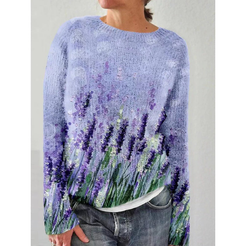 R&B | Strickpullover Weiches Strick Lockere Passform Rundhals Floral Muster