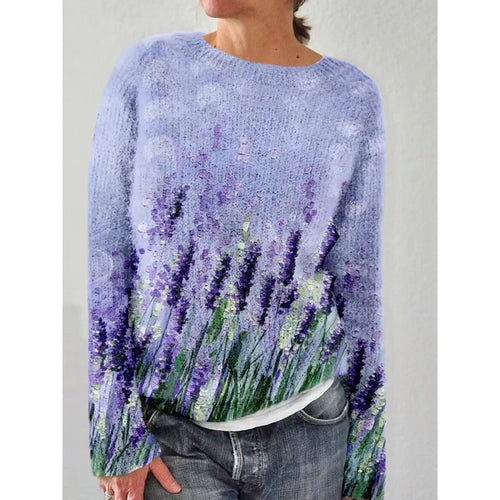 R&B | Strickpullover Weiches Strick Lockere Passform Rundhals Floral Muster
