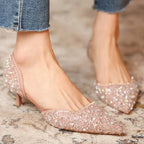 R&B | Stilvolle Schuhe mit Spitzer Zehe und Mittlerem Absatz mit Glitzeroberfläche