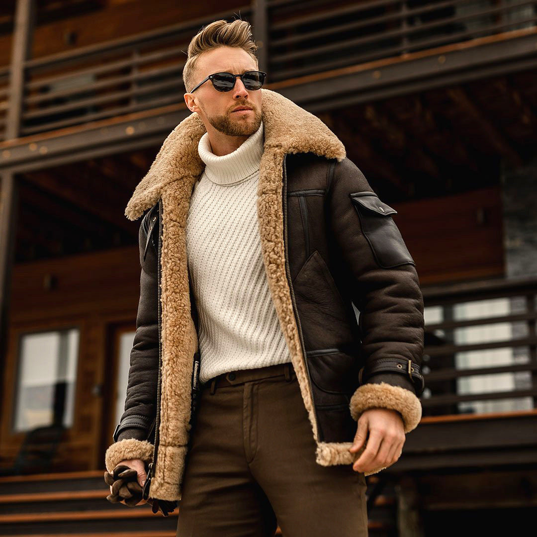 R&B | Herren Schaffell Aviator Jacke