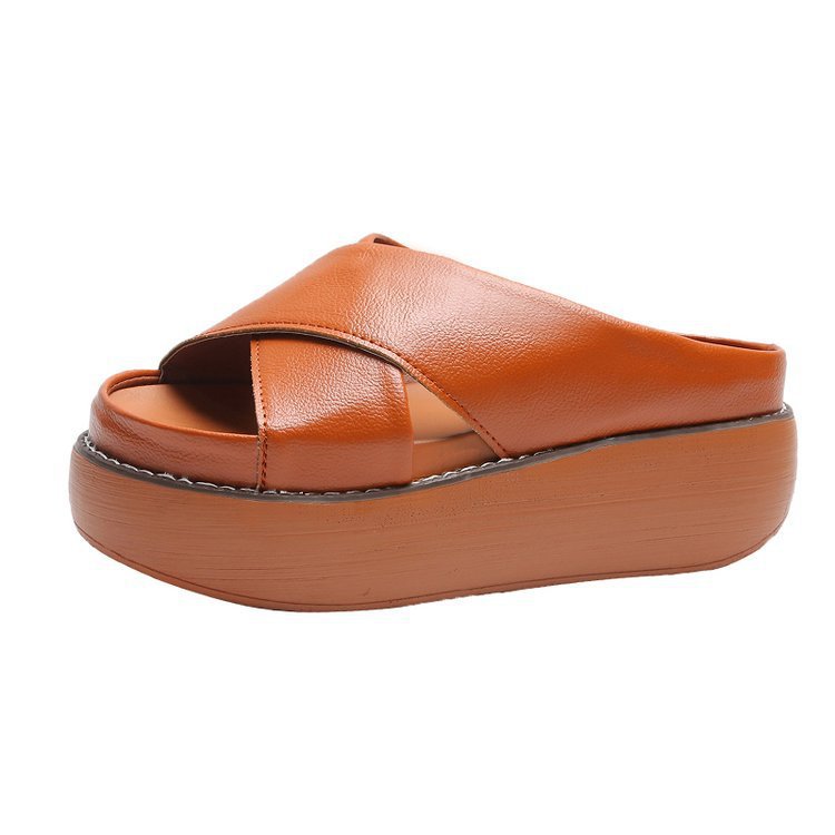 Damen Komfortable Plateausandalen aus hochwertigem Kunstleder mit überkreuzten Riemen R&B
