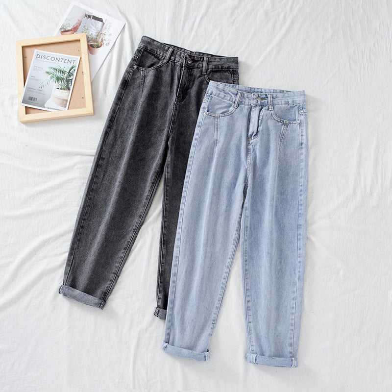 Damen Hochtaillierte Jeans im klassischen Mom-Style mit umgeschlagenen Säumen