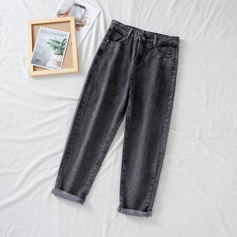 Damen Hochtaillierte Jeans im klassischen Mom-Style mit umgeschlagenen Säumen