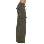 Damen nan lässige Low-Rise Cargo-Loungehose mit weitem Bein, breitem Komfortbund und dekorativen Klappentaschen R&B
