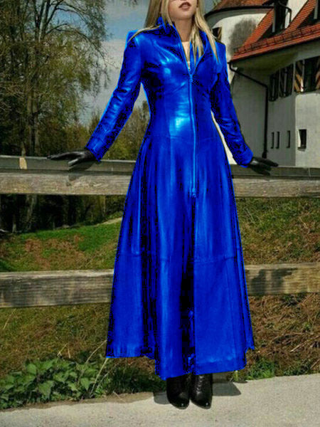 Damen eleganter Maxikleid mit strukturiertem Reißverschluss und schimmerndem Finish R&B
