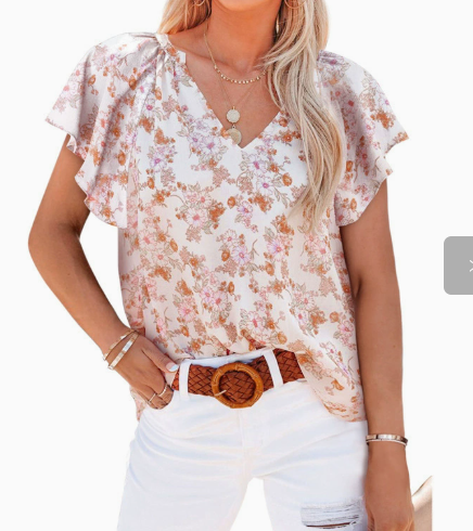 Damen Bluse mit floralem Muster und tiefem V-Ausschnitt R&B