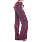 Damen nan lässige Low-Rise Cargo-Loungehose mit weitem Bein, breitem Komfortbund und dekorativen Klappentaschen R&B