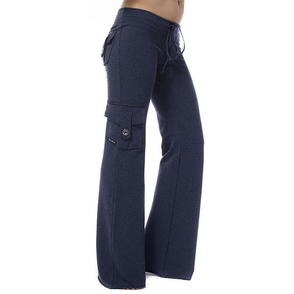 Damen bequeme Cargo-Hose mit tiefen Taschen und elastischem Bund R&B