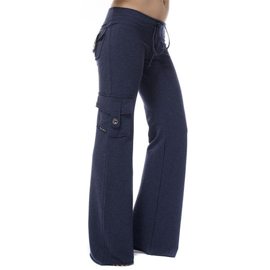 Damen bequeme Cargo-Hose mit tiefen Taschen und elastischem Bund R&B
