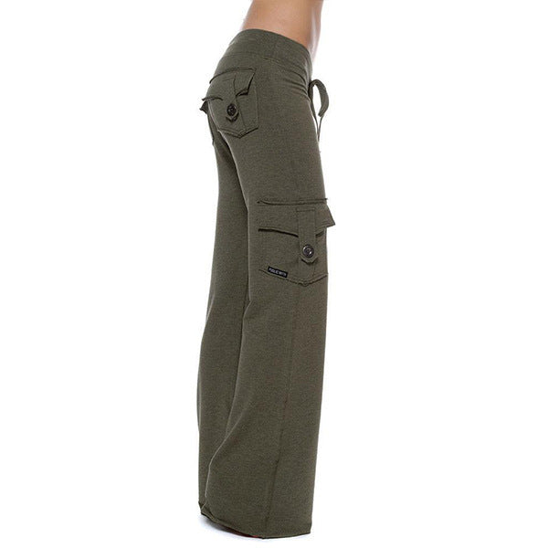 Damen bequeme Cargo-Hose mit tiefen Taschen und elastischem Bund R&B