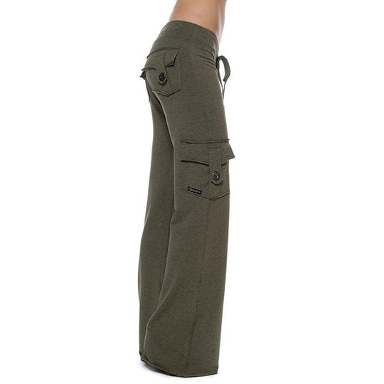 Damen bequeme Cargo-Hose mit tiefen Taschen und elastischem Bund R&B