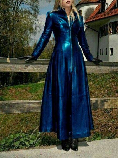 Damen eleganter Maxikleid mit strukturiertem Reißverschluss und schimmerndem Finish R&B