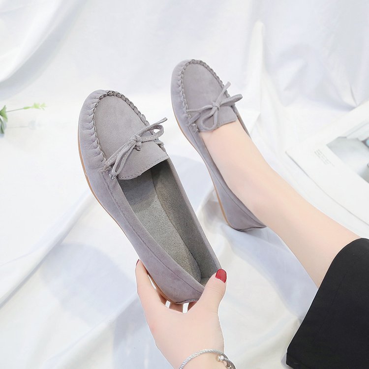 Damen nan femininer Velours‑Schlupfloafer mit handgestepptem Vorderblatt, dekorativer Schleife und gedämpftem Memory‑Fußbett R&B
