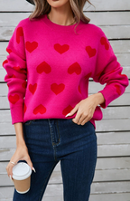 Damen Strickpullover mit auffälligem Herzdesign und lässigem Schnitt R&B