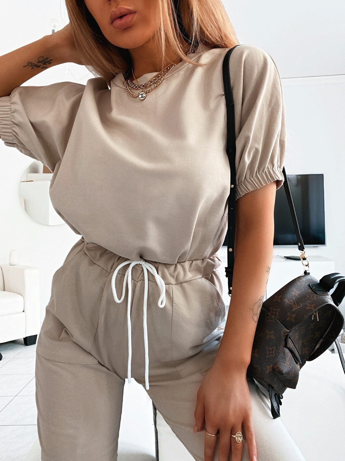 Damen Sportliches Oberteil mit Puffärmeln und lässiger Passform R&B