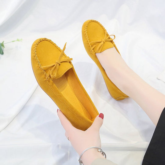 Damen nan femininer Velours‑Schlupfloafer mit handgestepptem Vorderblatt, dekorativer Schleife und gedämpftem Memory‑Fußbett R&B