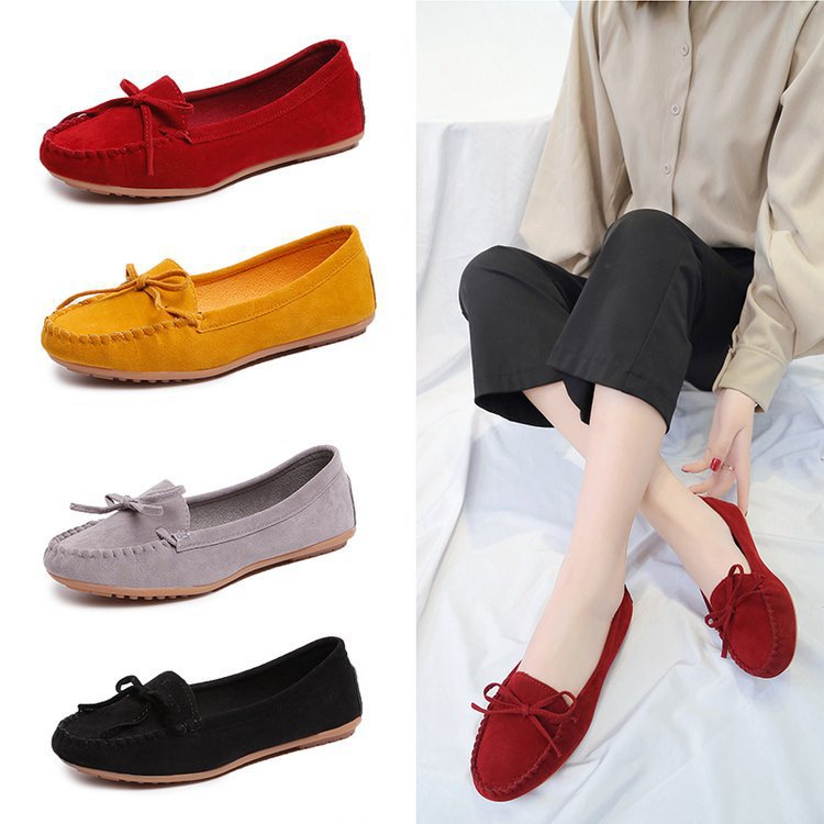 Damen nan femininer Velours‑Schlupfloafer mit handgestepptem Vorderblatt, dekorativer Schleife und gedämpftem Memory‑Fußbett R&B