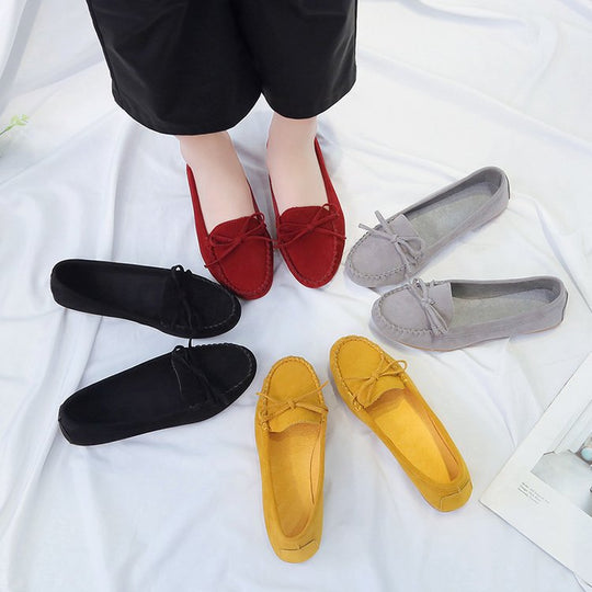 Damen nan femininer Velours‑Schlupfloafer mit handgestepptem Vorderblatt, dekorativer Schleife und gedämpftem Memory‑Fußbett R&B
