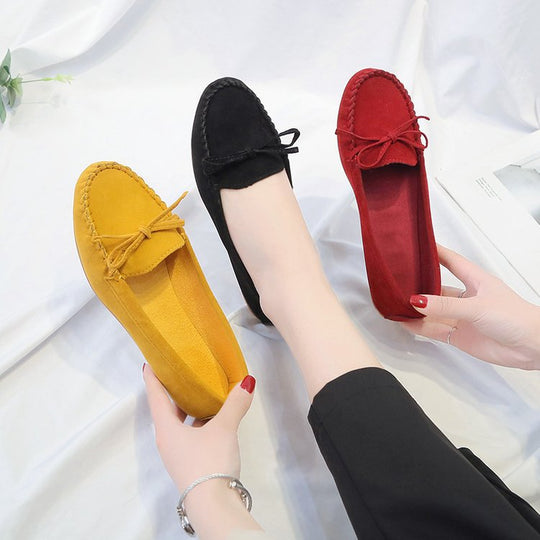 Damen nan femininer Velours‑Schlupfloafer mit handgestepptem Vorderblatt, dekorativer Schleife und gedämpftem Memory‑Fußbett R&B