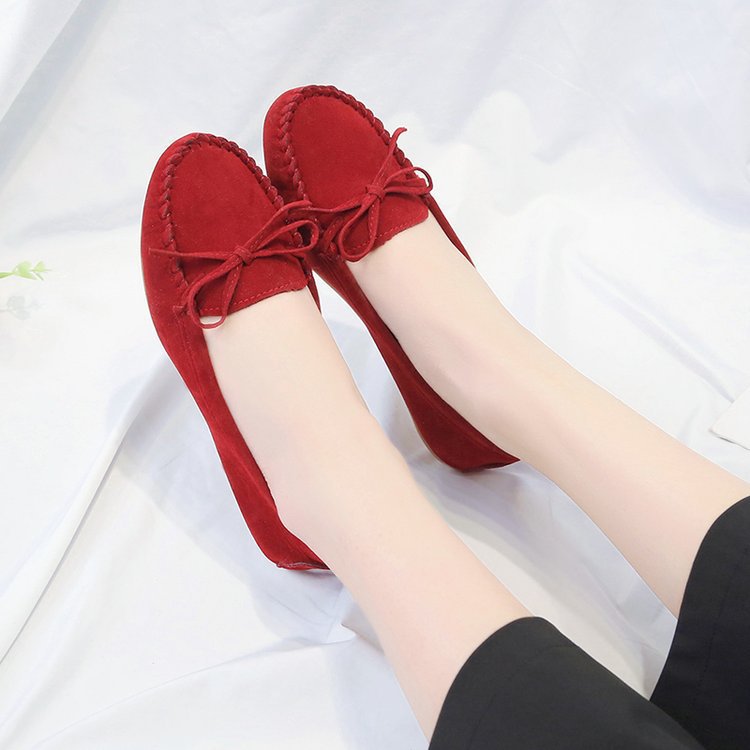 Damen nan femininer Velours‑Schlupfloafer mit handgestepptem Vorderblatt, dekorativer Schleife und gedämpftem Memory‑Fußbett R&B