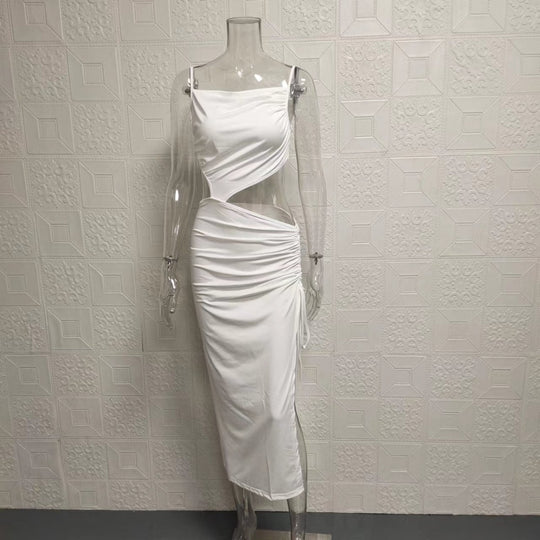 R&B | Schrumpfendes plissiertes unregelmäßiges Kleid mit schräger Schulter