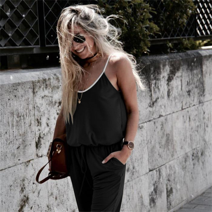 Damen Lässiger Jumpsuit mit schmalen Trägern und praktischen Taschen R&B