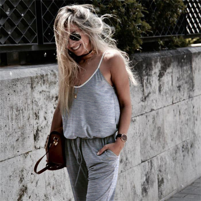 Damen Lässiger Jumpsuit mit schmalen Trägern und praktischen Taschen R&B