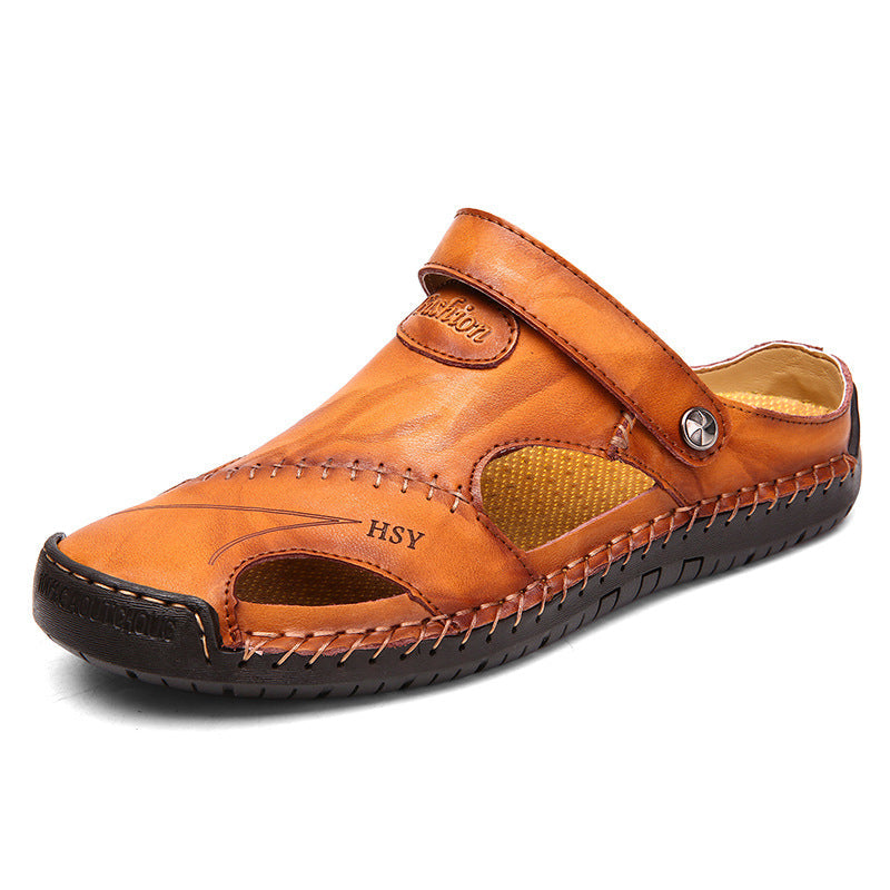 Herren Komfortable Open-Toe Ledersandalen mit verstellbarem Riemen R&B