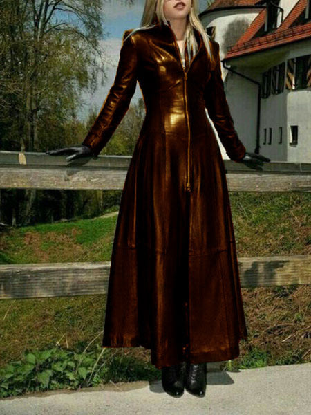 Damen eleganter Maxikleid mit strukturiertem Reißverschluss und schimmerndem Finish R&B