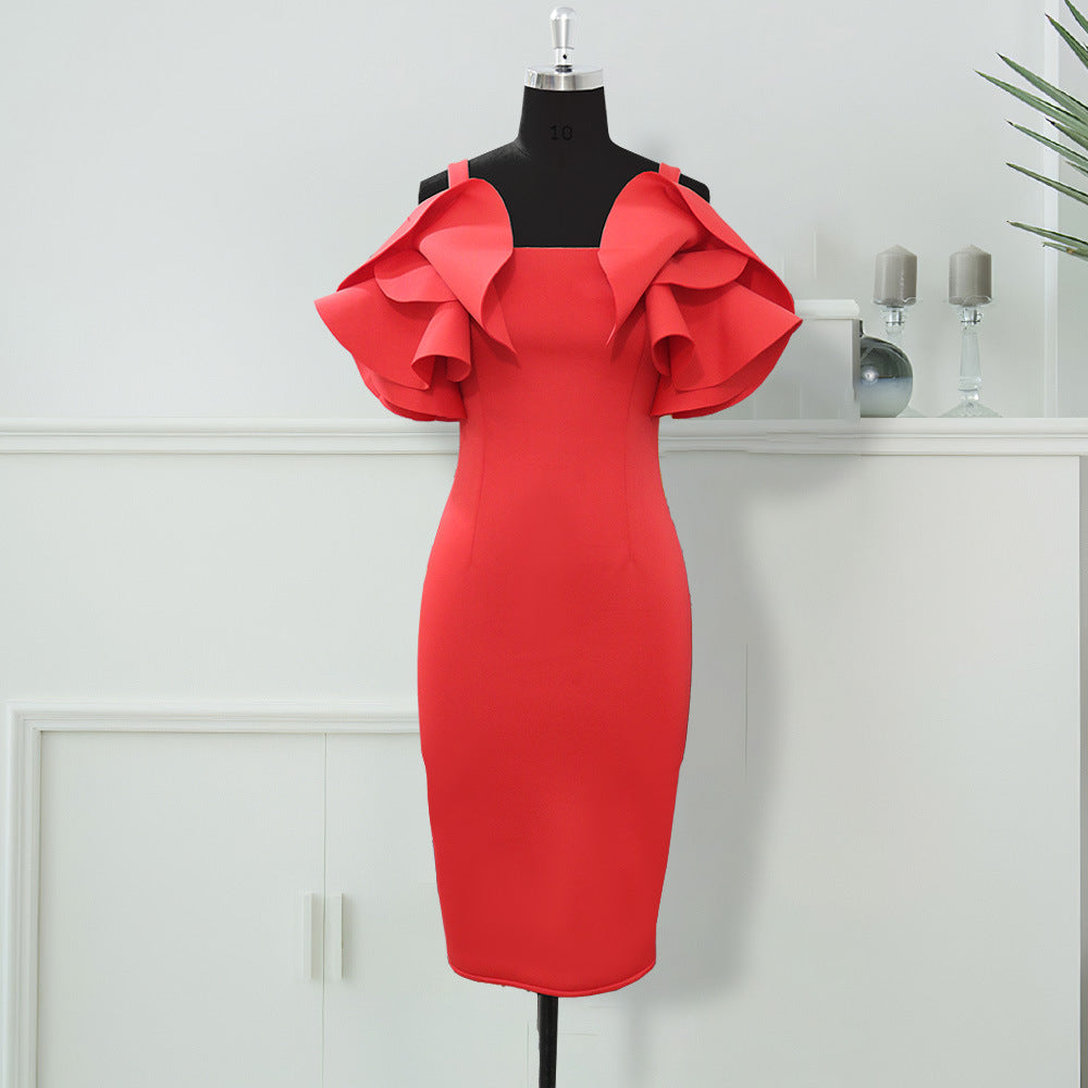 Damen Figurbetontes Rüschendes Cocktailkleid R&B