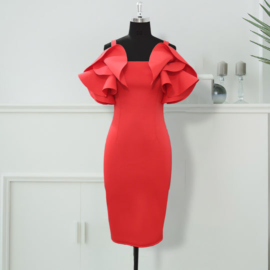 Damen Figurbetontes Rüschendes Cocktailkleid R&B