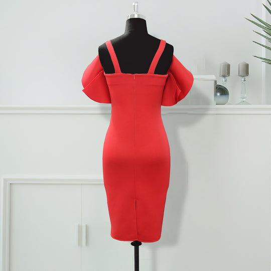 Damen Figurbetontes Rüschendes Cocktailkleid R&B
